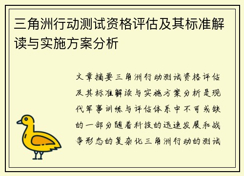 三角洲行动测试资格评估及其标准解读与实施方案分析